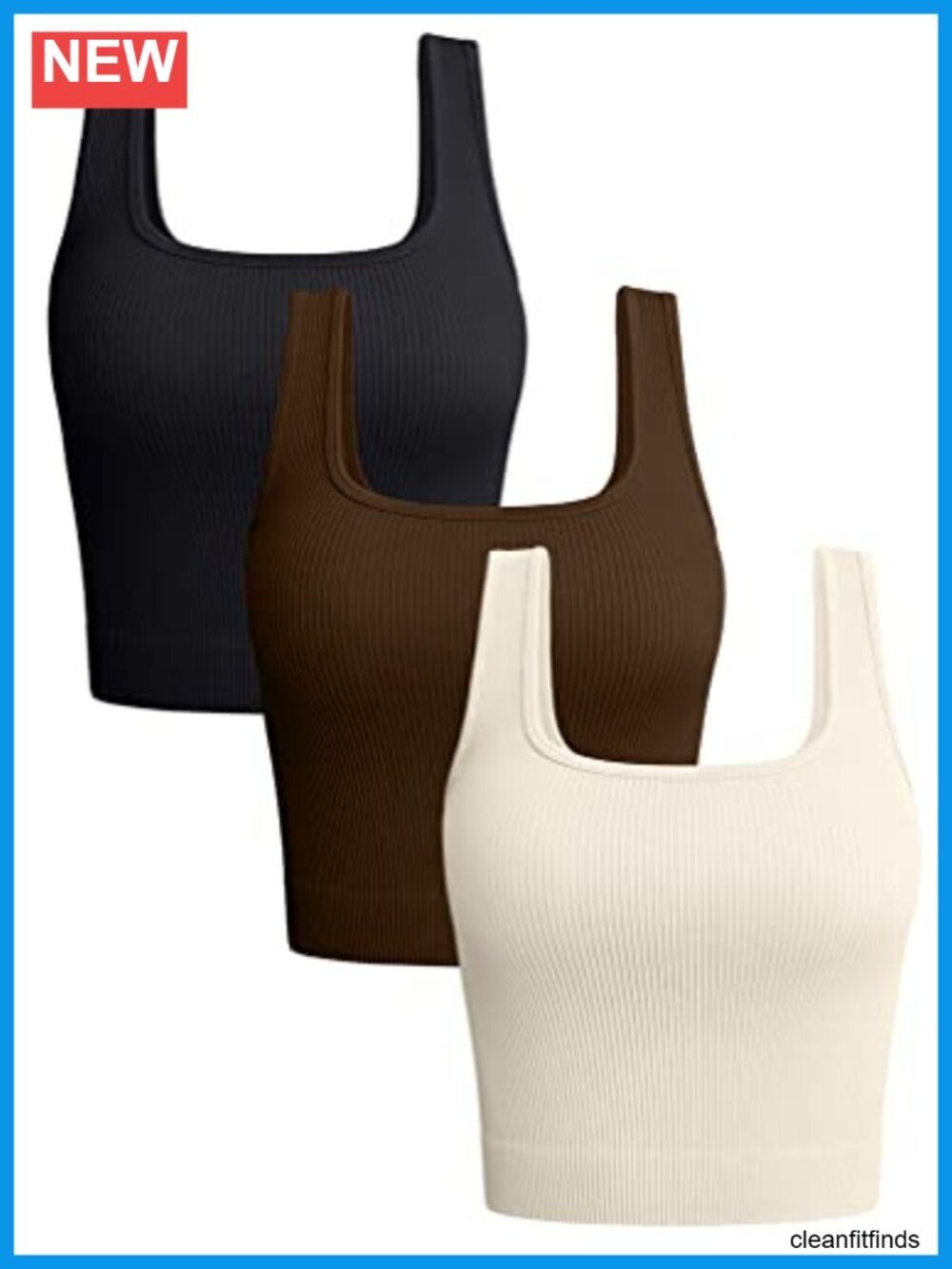 3 Pack Ribbed Seamless Tank Tops Scoop Neck Workout Yoga Shirts